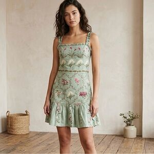NWT Agua by Agua Bendita Nieve Orquidea Embroidered Linen Mini Dress Large